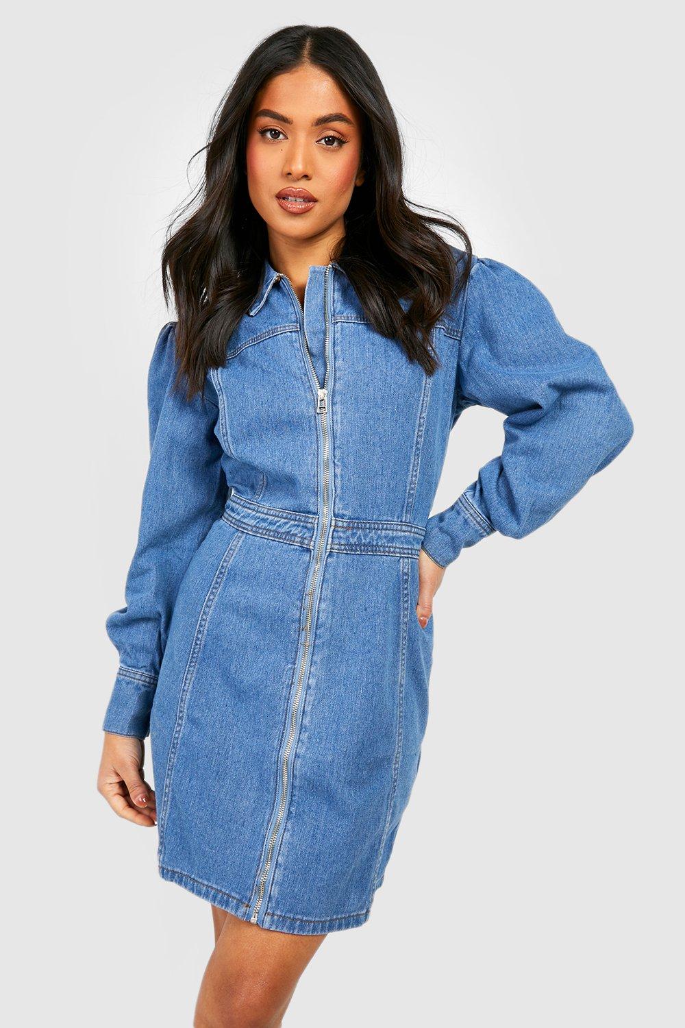 Women's petite denim hot sale dresses